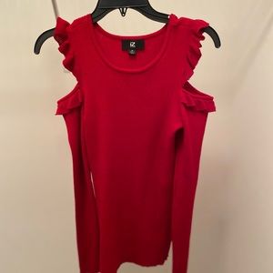 IZ Byer off the off shouldered red sweater